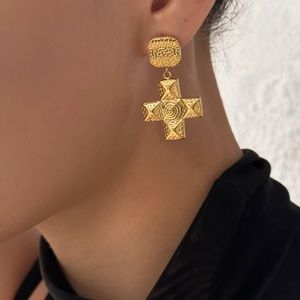 24K Gold Cross Earrings*Large Cross Earrings*Vintage Inspired Design*Waterproof